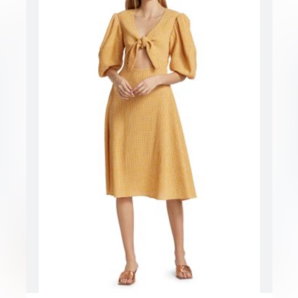 RHODE Ginny tie front  cut out plaid  women’s midi dress sunflower size 2 NWT - Picture 1 of 11